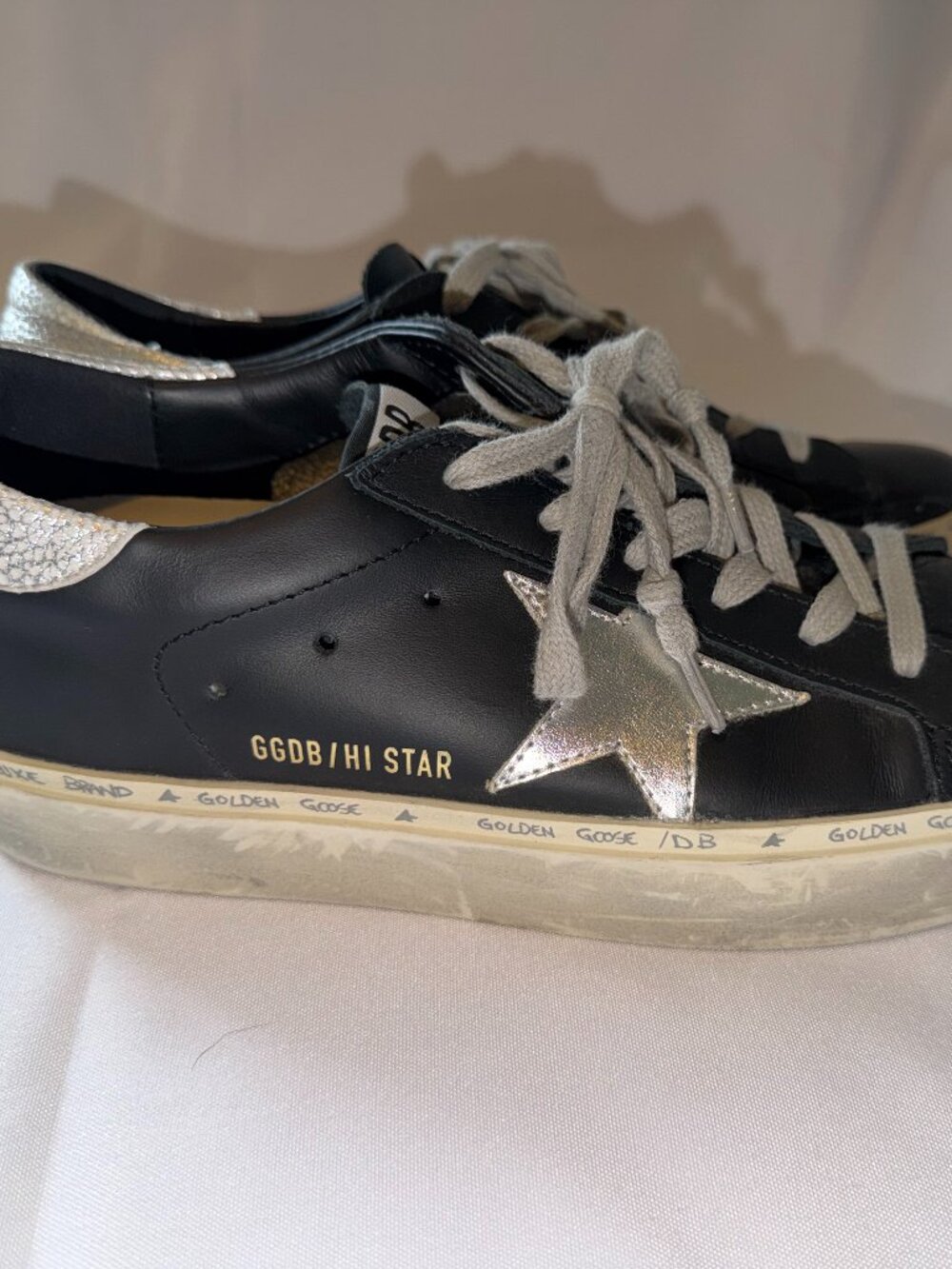 Golden Goose Hi Star Leather Sneaker - Size 37 - Black & Silver